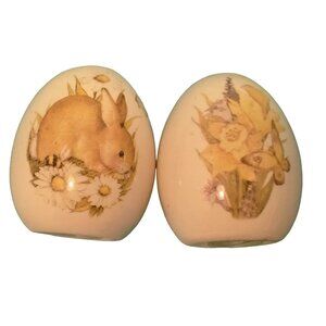 Ceramic Egg Salt Pepper Shakers Bunny Daffodil Easter Rabbit Butterfly Spring